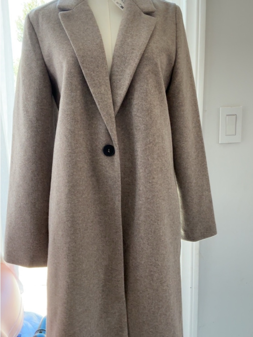 Zara Wool Blend Single-Button Long Coat - Taupe